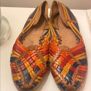 Authentic Leather Mexican Sandals (Huaraches) Colorful Woven Leather Flats
